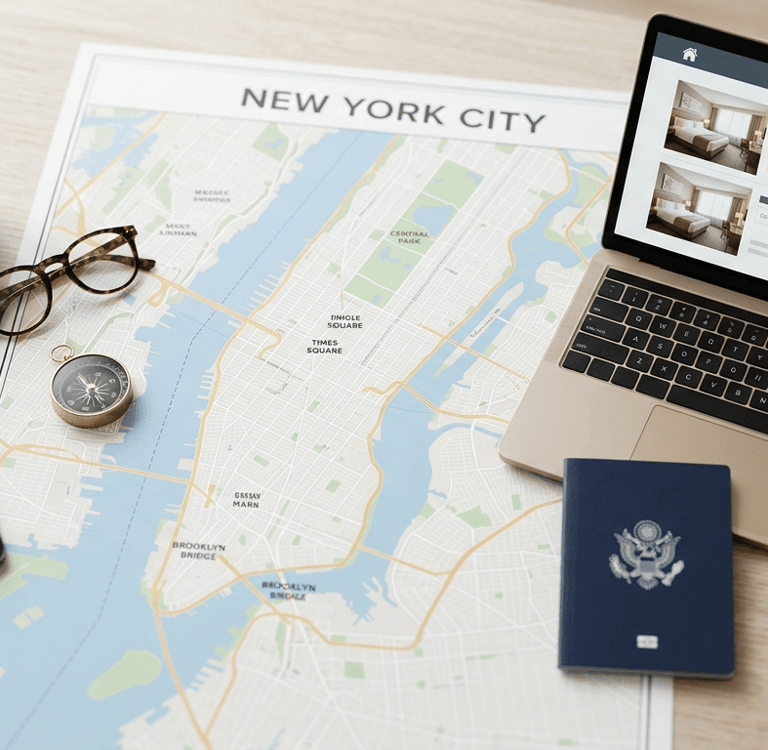 Planejamento de hospedagem para escolher onde ficar em Nova York.