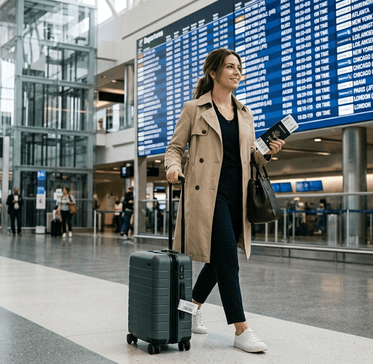 Passagem aérea para os Estados Unidos como parte do orçamento da viagem.