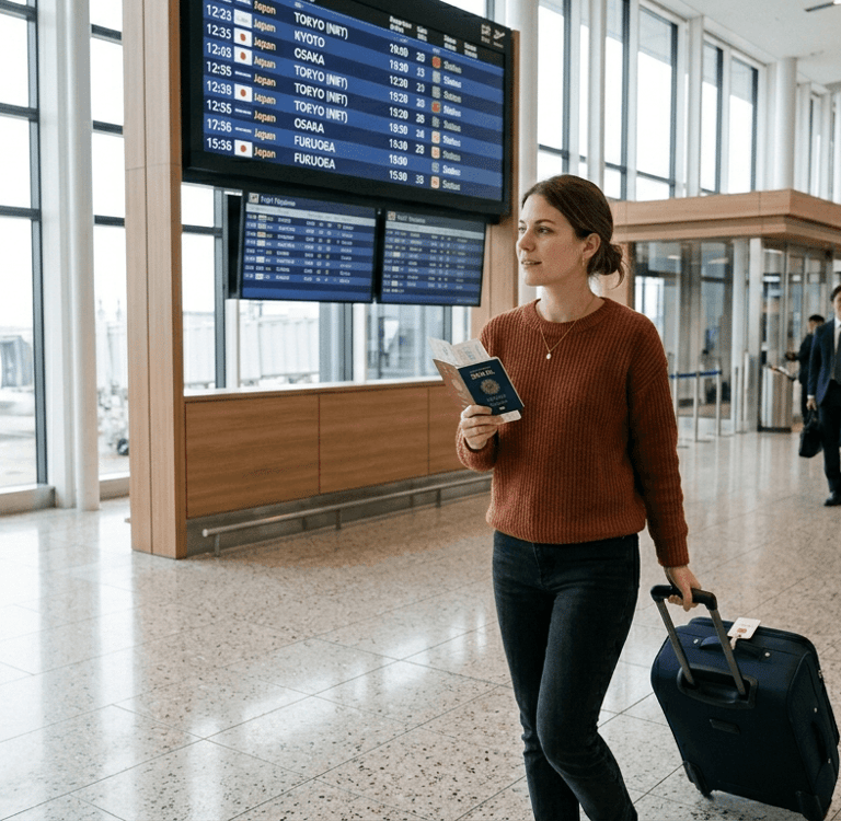 Passagem aérea para o Japão como parte do orçamento da viagem.