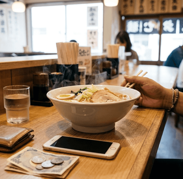 Gastos com alimentação durante uma viagem para o Japão.