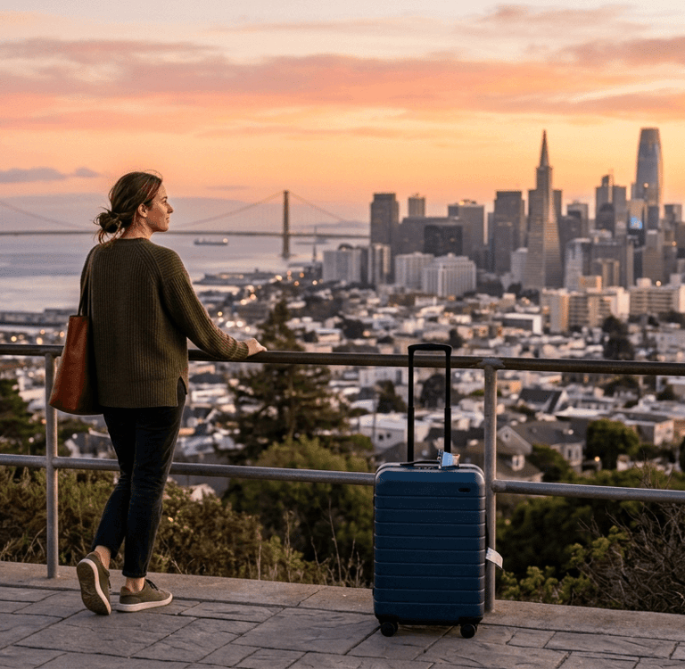 Viajante nos Estados Unidos após planejar a viagem com seguro viagem.