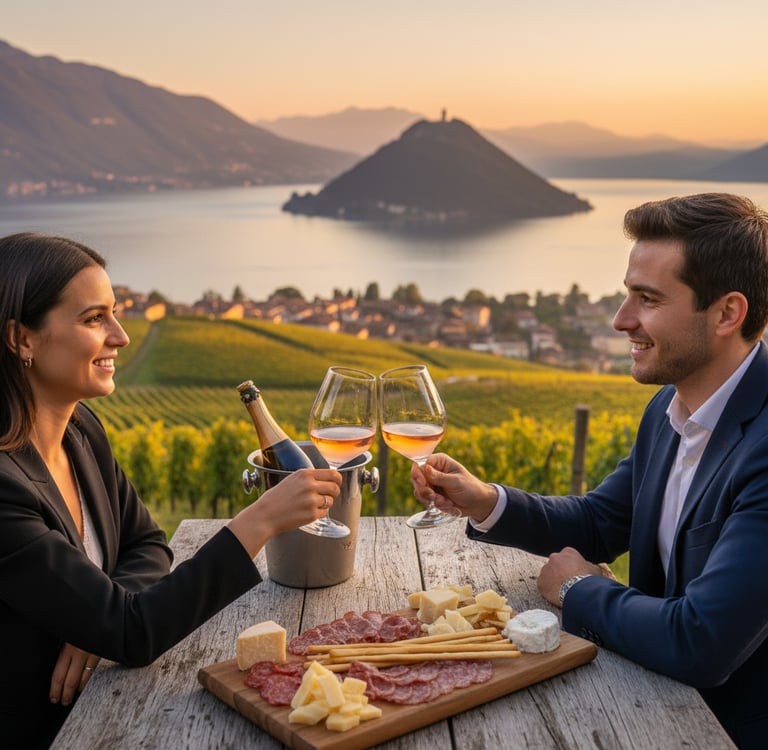 Franciacorta con vista su lago d'Iseo e Monte Isola