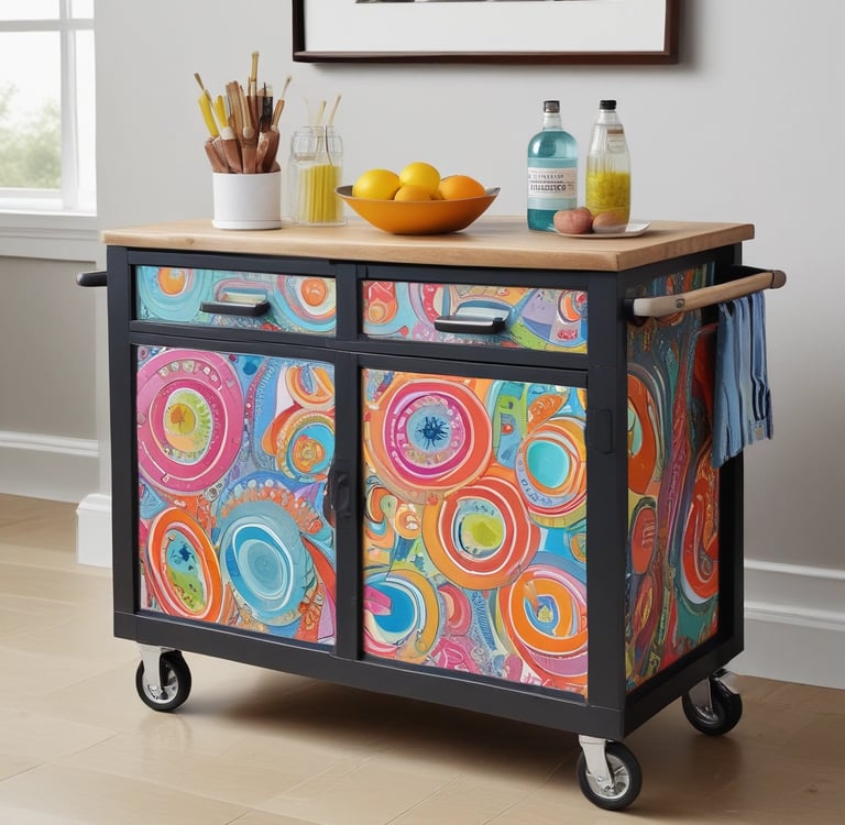 Close-up of a funky fun-shui recliner with plush cushions and a vibrant fabric pattern in a sunny living room.