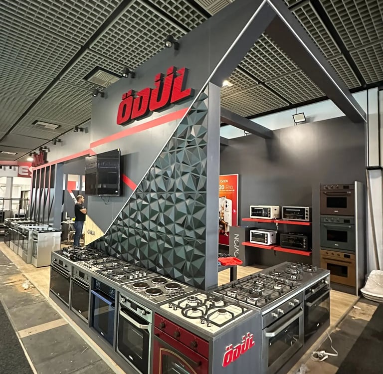 Ödül Metal Goods exhibition booth at IFA Berlin 2025 with illuminated pillars 