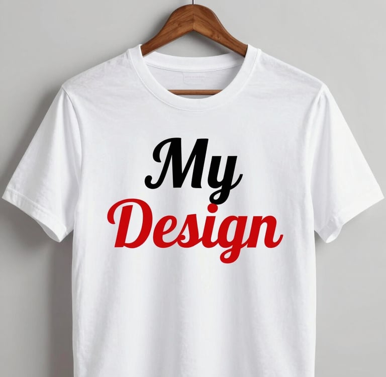 A stylish t-shirt with a trendy graphic print displayed on a wooden hanger.