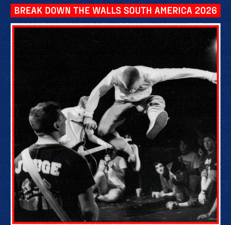  Pôster da turnê sul-americana "Break Down The Walls 2026" da banda Youth of Today. 