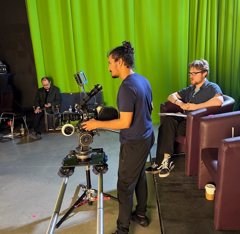 Aaton 16 mm film camera behind the scene at University of Greenwich