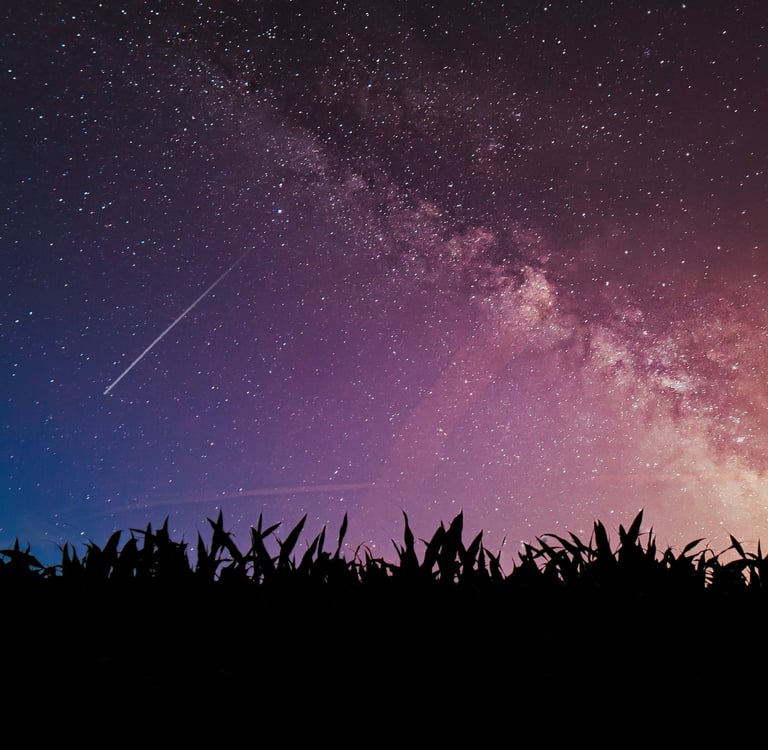 Colorful starry sky above a field