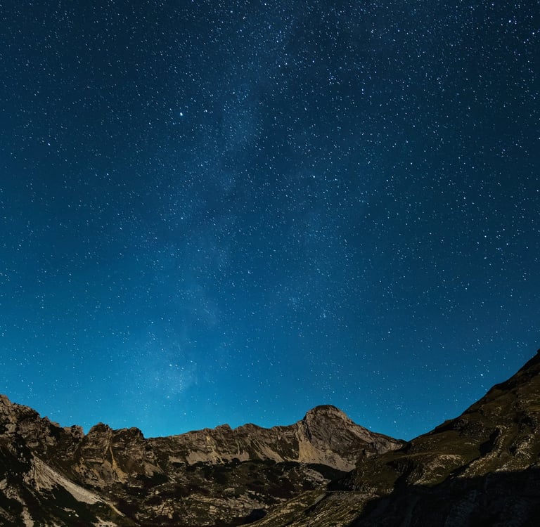 Starry night sky above the mountains