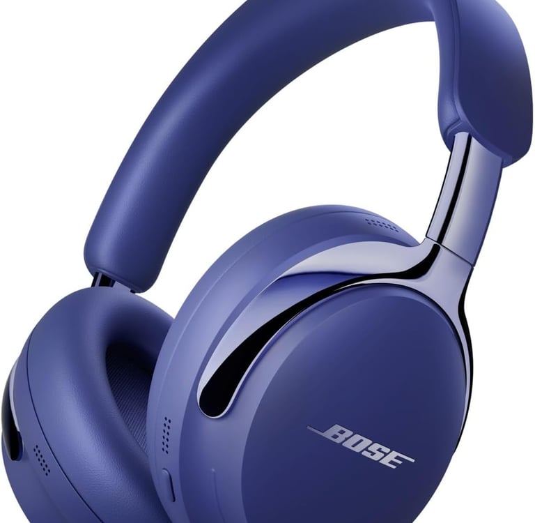 Bose QuietComfort Ultra wireless noise cancelling over-ear headphones in Moonstone Blue.
