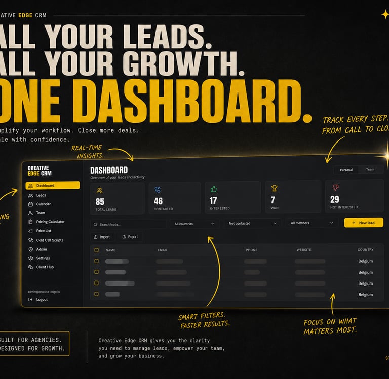 Creative Edge CRM lead management dashboard showing real-time insights and smart filters for agencies.