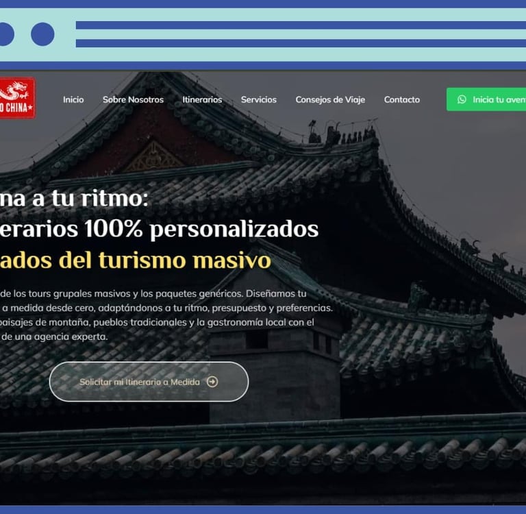 Destino China website offering personalized travel itineraries to traditional Chinese pagodas and landscapes.