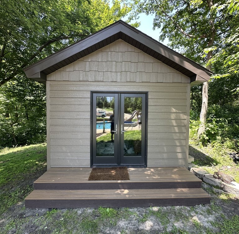 outdoor shed with fresh exterior painting in minnesota
