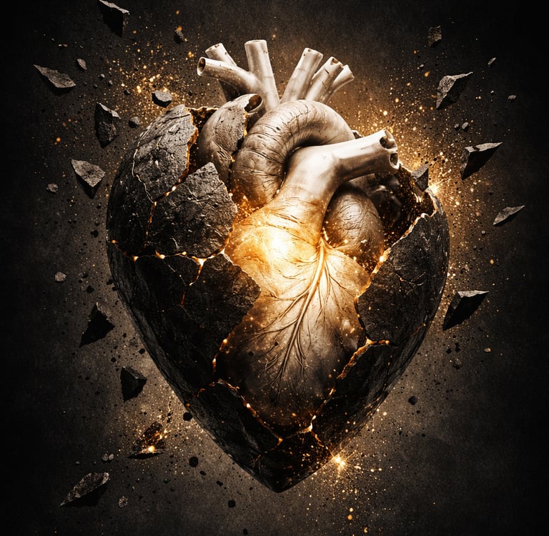 Symbolique des croyances limitantes appelées “moins”, montrant un cœur anatomique se libérant