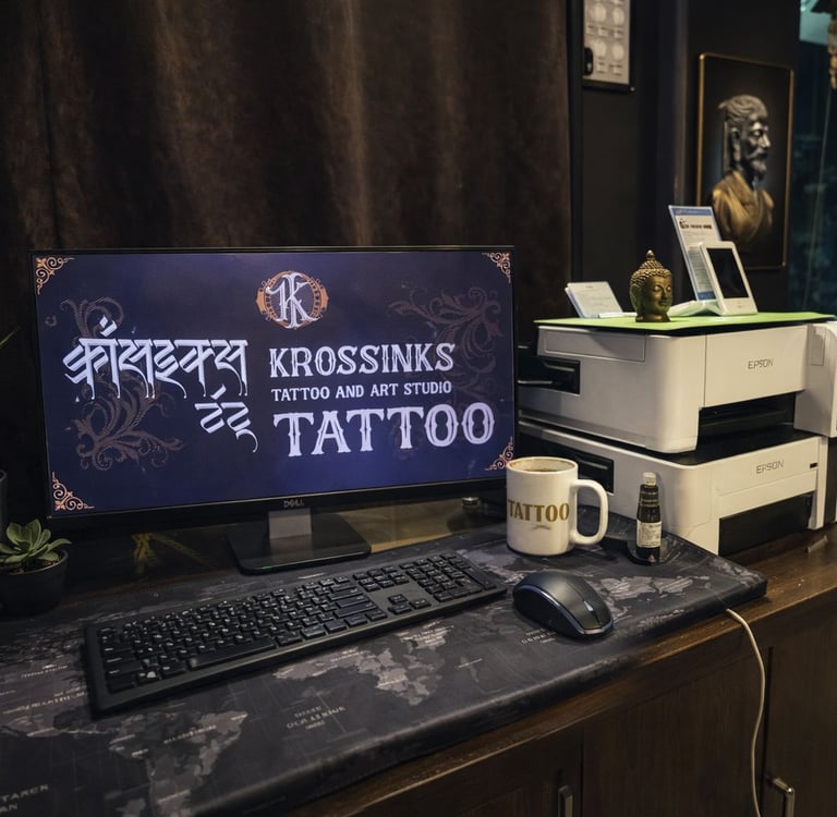 Tattoo studio consultation desk at Krossinks Tattoo Studio Navi Mumbai