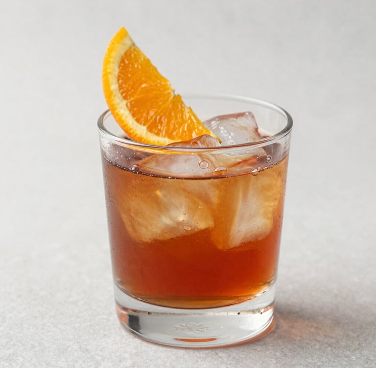 a glass of iced tea with a straw, lemon, and strawberries