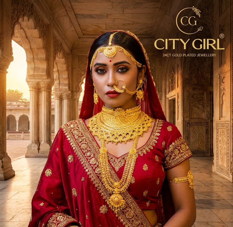 City Girl Gold-plated Gold Jewellery Set – Red Bridal Glow