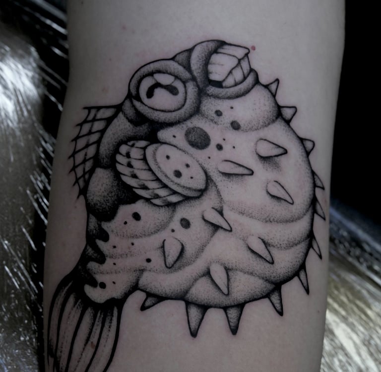 Tatouage de poisson globe fugu à Big Foot Bayonne