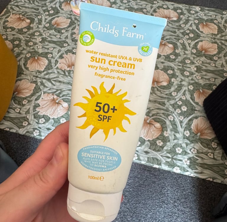 Childs Farm SPF 50+ fragrance free sun cream for babies and toddlers with sensitive skin