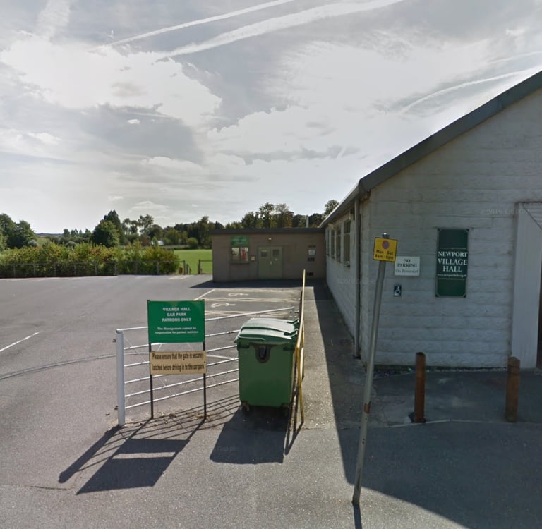 Exterior of Newport Village Hall in Newport near Saffron Walden showing parking area and entrance to baby & toddler venue