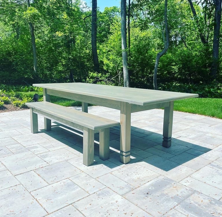 Custom made, handcrafted outdoor table with subtle detailing.