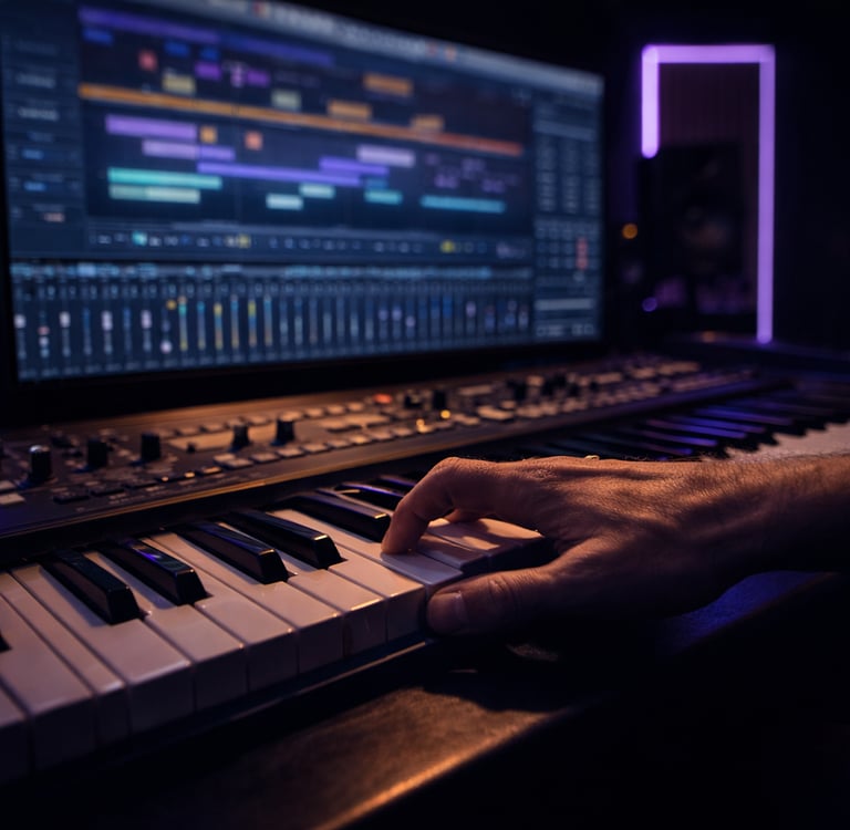 Les mains du compositeur au piano