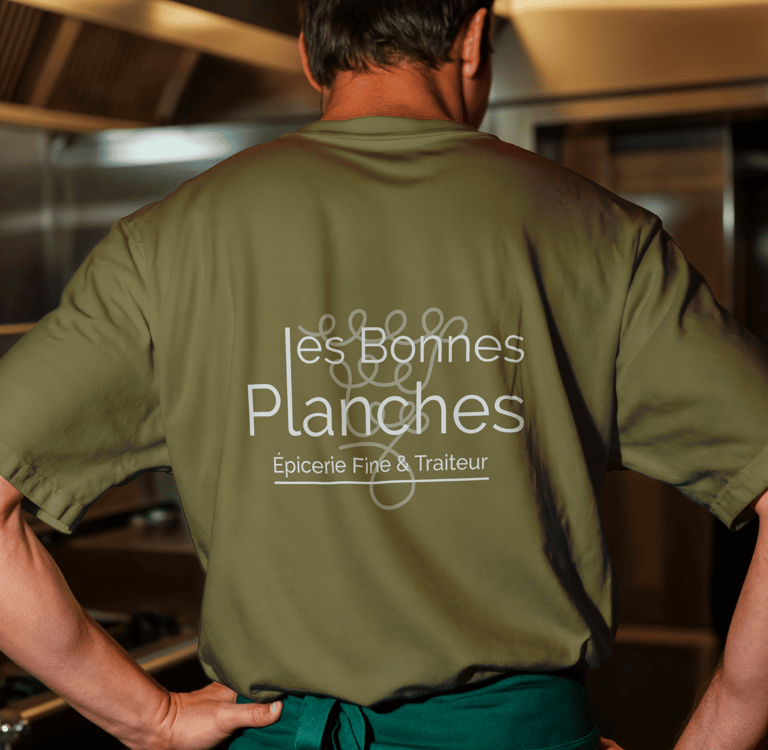 Logo imprimé en grand format dans le dos d'un tee-shirt en coton vert