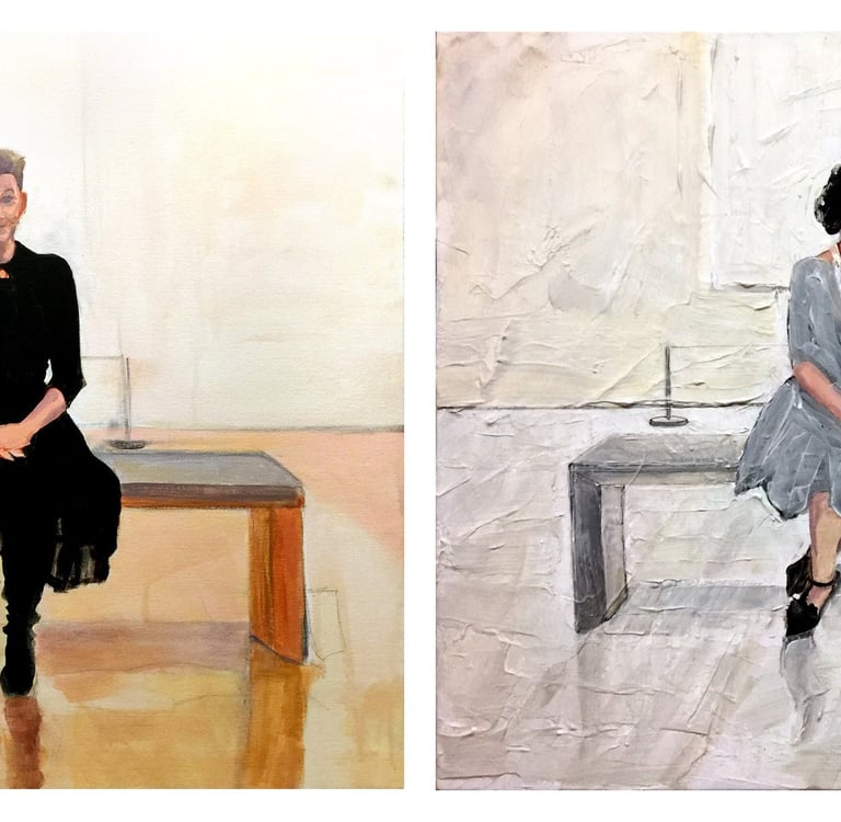 Tandem paintings of Karim, Suzette, & Cynthia 24" x 36" each. Acrylic on canvas, 2020