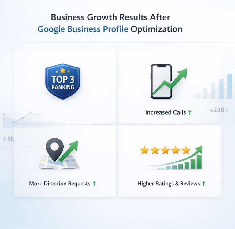 Business growth results after Google Business Profile optimization showing Top 3 Google Maps ranking