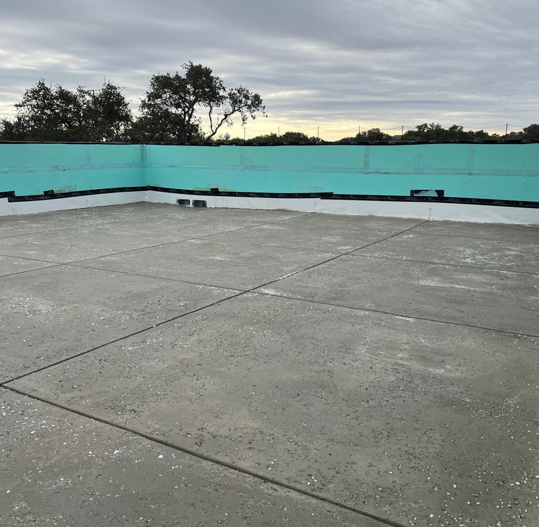 Roof tarrace poured with concrete and applied a salt finish. 