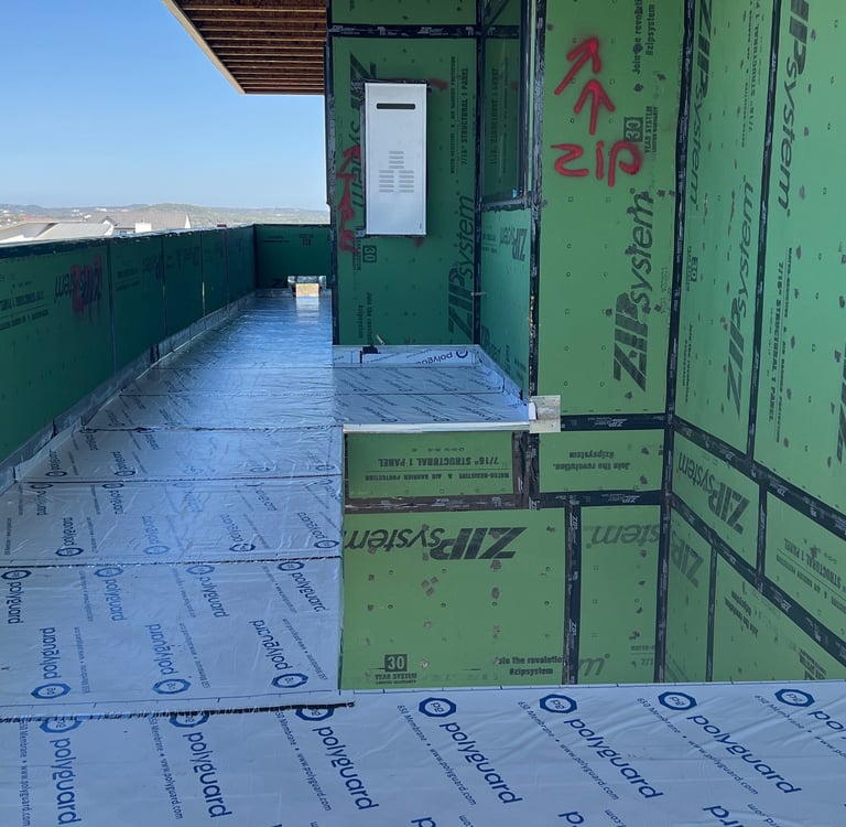 Balcony deck waterproofed before pour 1-1/2" of concrete.