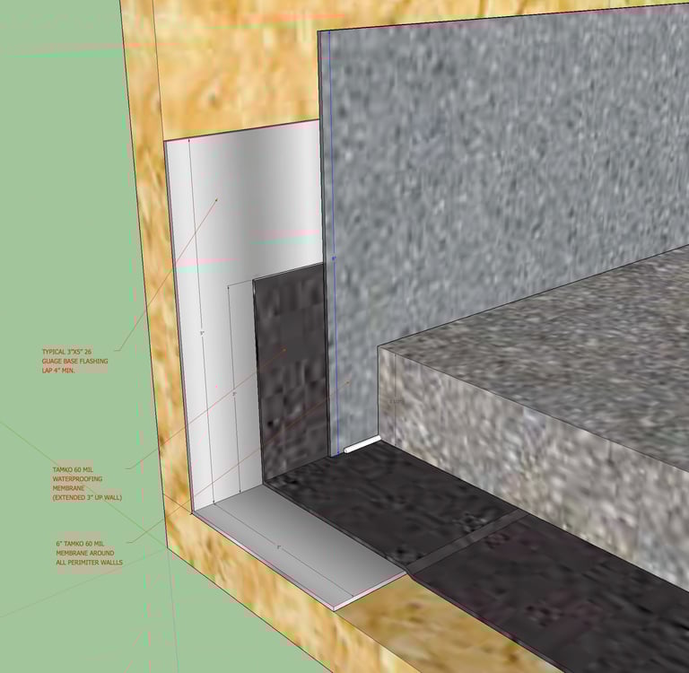 Waterproofing detail for balcony perimeters. 