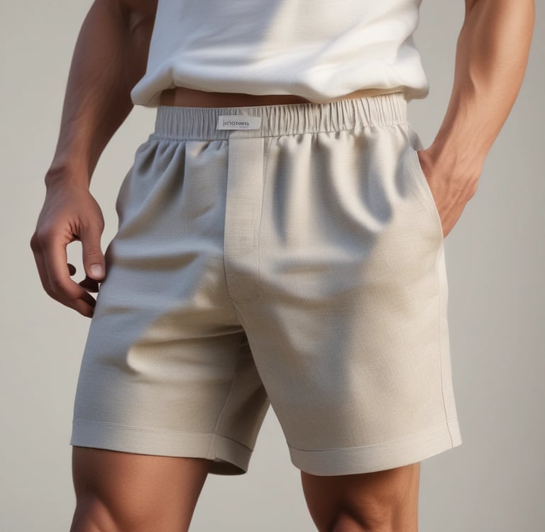 Muscular male model posing in green swim trunks showcasing athletic fitness and core abs.