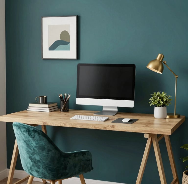 A cozy workspace with handmade bath products and soft teal accents, inviting connection.