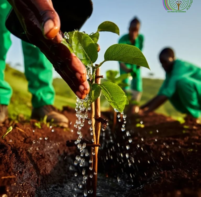 a person is watering water from a tree