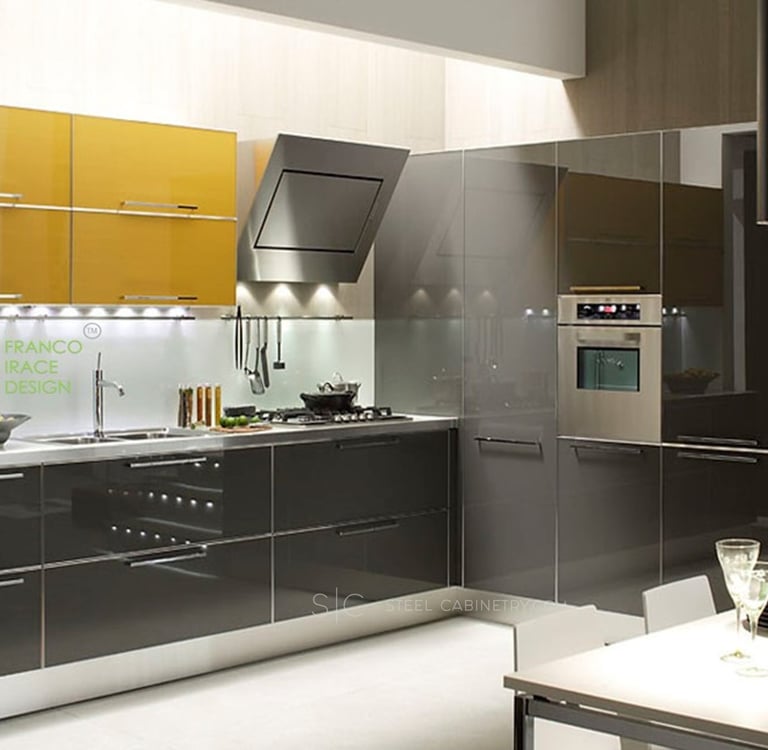 Stainless steel interior and acrylic fronts cabinets