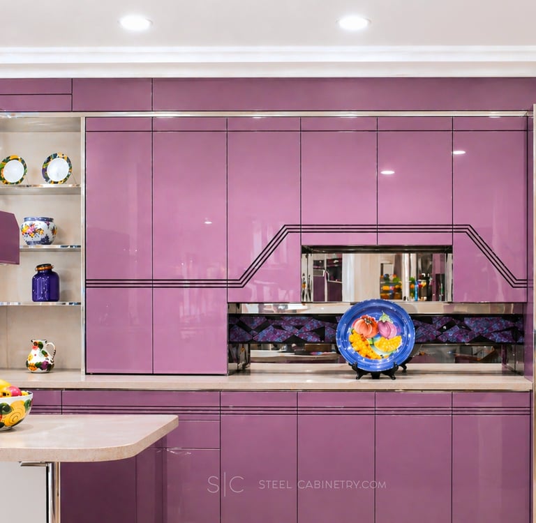 all interior stainless steel and pink acrylic doors