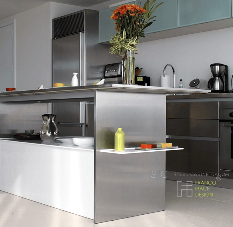 stainless steel kitchen island complementing the cabinets
