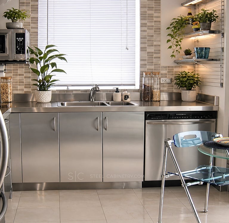Minimalist stainless steel kitchen cabinets