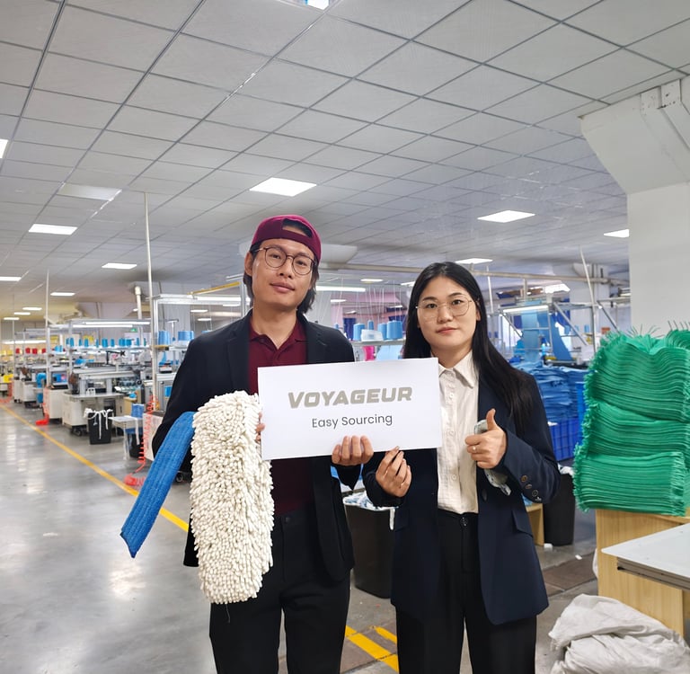 Sourcing agent inspecting a microfiber factory in Foshan, China