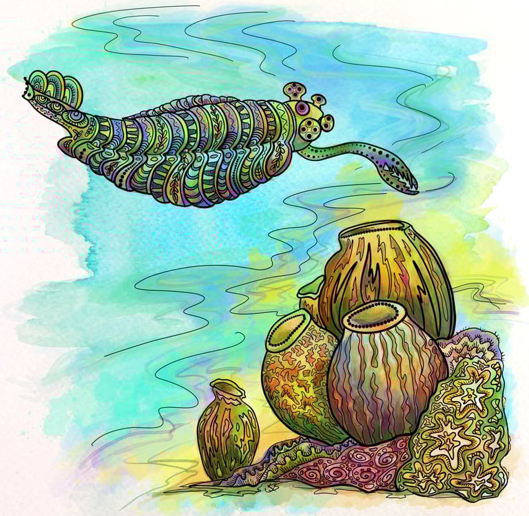 watercolor drawing of Opabinia