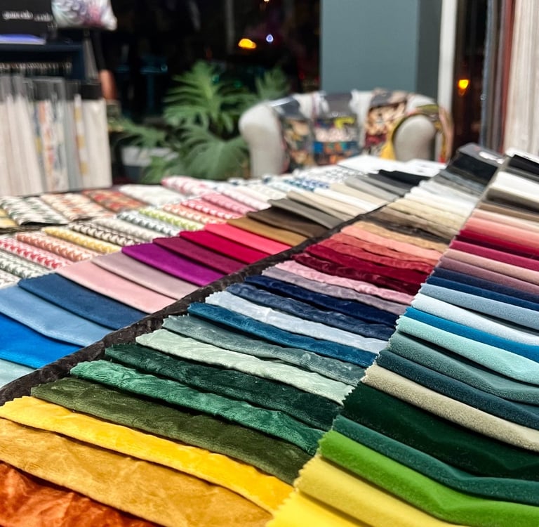 Muestrarios terciopelos y telas tapicería premium en nuestro showroom Tenerife - Velvet Concept Lab