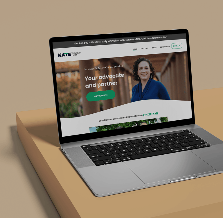 Open laptop with website for a political candidate