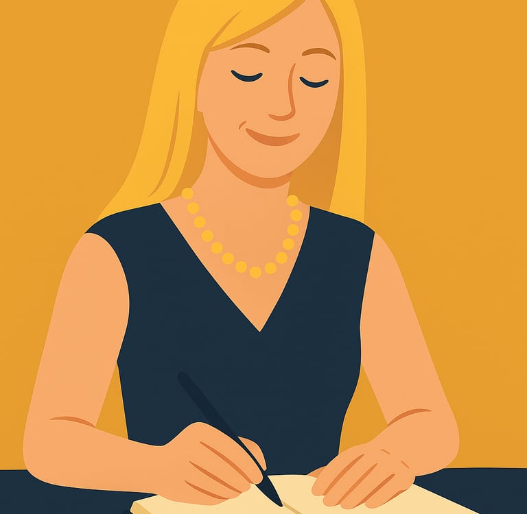 Cath Patterson writing a blog