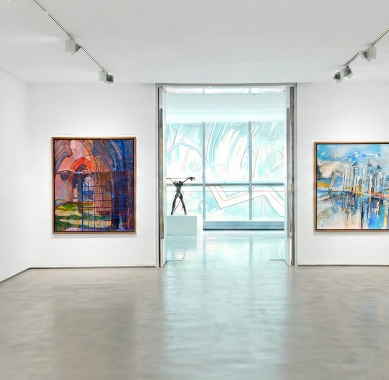 Galerie d'art moderne exposant des œuvres abstraites colorées de Coby Hurtak.