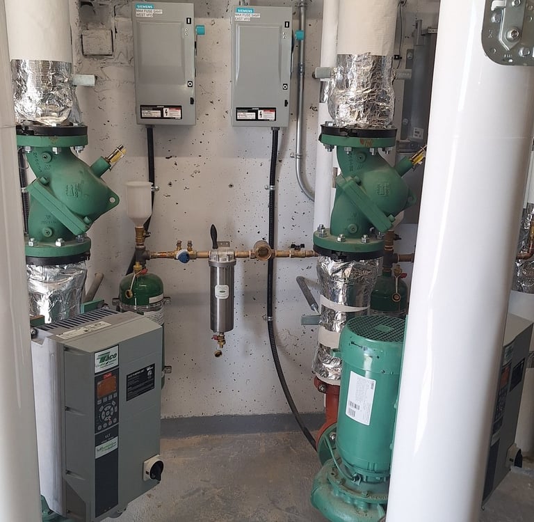  Mechanical room with water pumps, and VFDs
