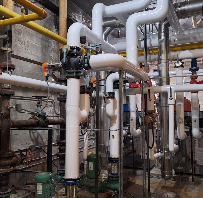 A boiler room with complex Electrical wiring
