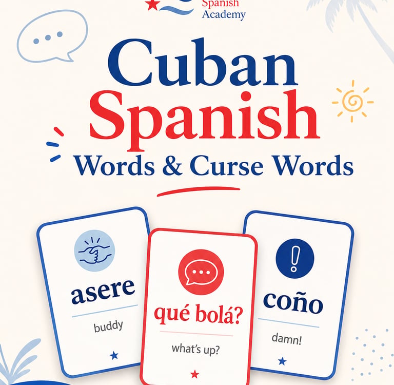 Guide to Cuban Spanish slang words and phrases like asere and que bola by Cuban Spanish Academy.