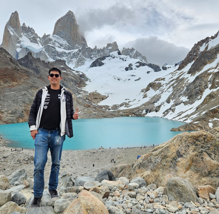Author TZ Guh hiking to Fitz Roy in Patagonia