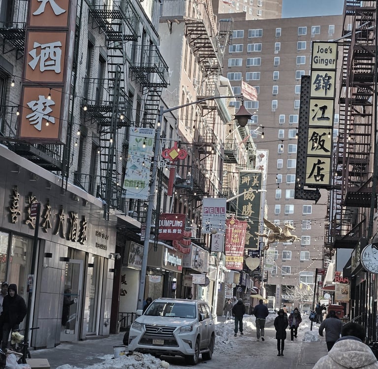 A photograph of NYC Chinatown, illustrating the clash between Asian identity and Western systems